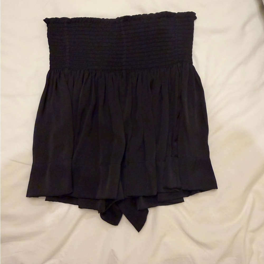 Black Strapless Smocked Waist Skort